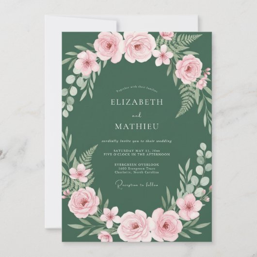 Invitation Mariage Ranunculus Eucalyptus Teinte de Forêt (Devant)