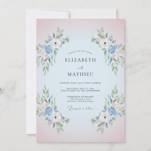 Invitation Mariage Ranunculus Eucalyptus Teinte Pervenche (Devant)