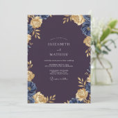 Invitation Mariage Ranunculus Gris Eucalyptus Or Prune (Debout devant)