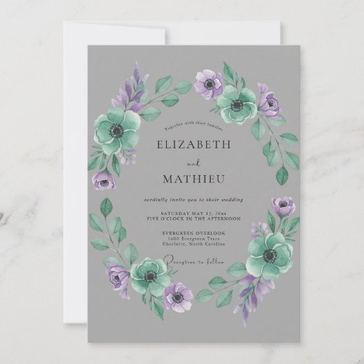 Invitation Mariage Ranunculus Menthe Ardoise Eucalyptus Doux (Devant)