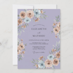 Invitation Mariage Ranunculus Pêche Pervenche Eucalyptus Endé
