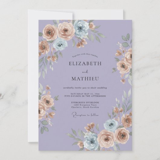 Invitation Mariage Ranunculus Pêche Pervenche Eucalyptus Endé (Devant)