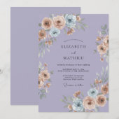 Invitation Mariage Ranunculus Pêche Pervenche Eucalyptus Endé (Devant / Derrière)