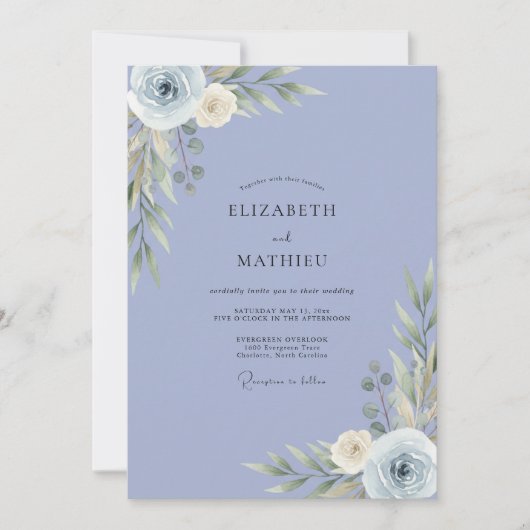 Invitation Mariage Ranunculus Pervenche Eucalyptus Doux (Devant)