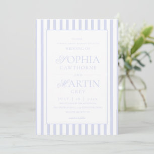 Invitation Mariage rayé bleu élégant classique 