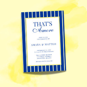 Invitation Mariage rayé bleu et jaune That's Amore