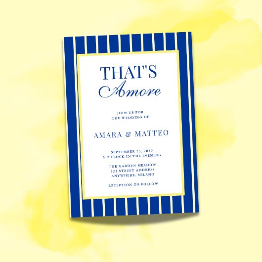 Invitation Mariage rayé bleu et jaune That's Amore