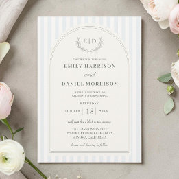 Invitation Mariage rayé bleu et vert sauge