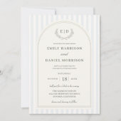 Invitation Mariage rayé bleu et vert sauge (Devant)
