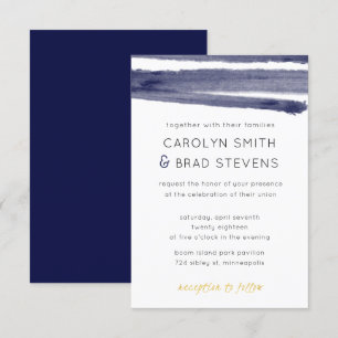 Invitation Mariage rayé bleu marine et or