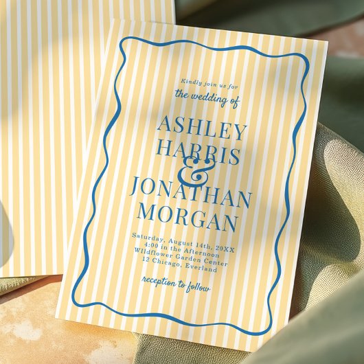 Invitation Mariage rayé jaune et bleu
