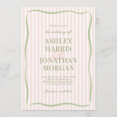 Invitation Mariage rayé rétro pêche et sauge (Devant)