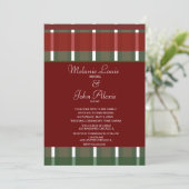 Invitation Mariage rayé vert bordeaux moderne et blanc (Debout devant)