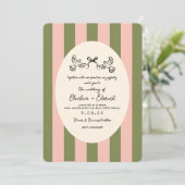 Invitation Mariage rayé vert rose dessiné à la main (Debout devant)