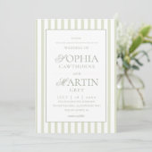 Invitation Mariage rayé vert sauge (Debout devant)