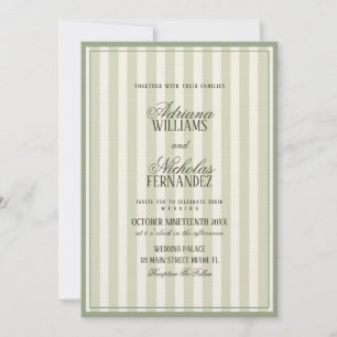 Invitation Mariage rayé vert sauge de luxe