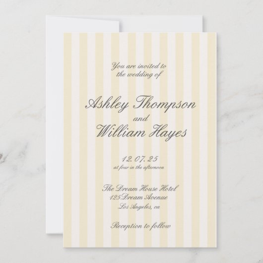 Invitation Mariage rayé Vintage jaune (Devant)