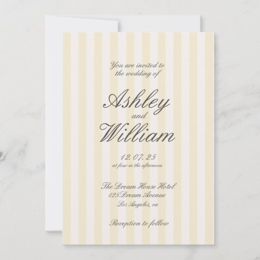 Invitation Mariage rayé Vintage jaune (Devant)