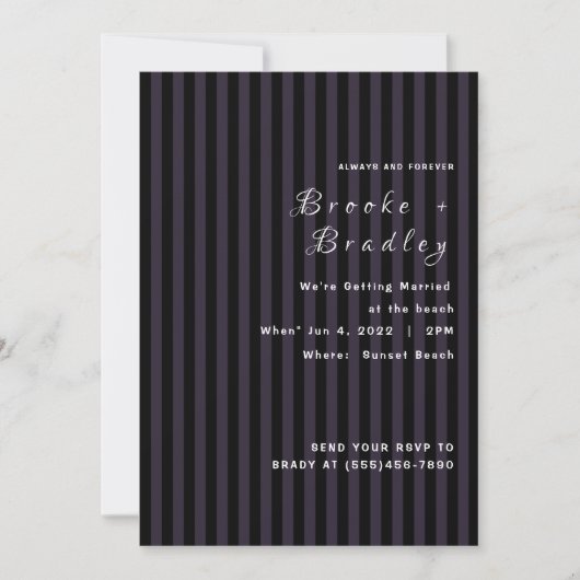 Invitation Mariage rayé violet foncé et noir (Devant)