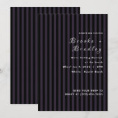 Invitation Mariage rayé violet foncé et noir (Devant / Derrière)