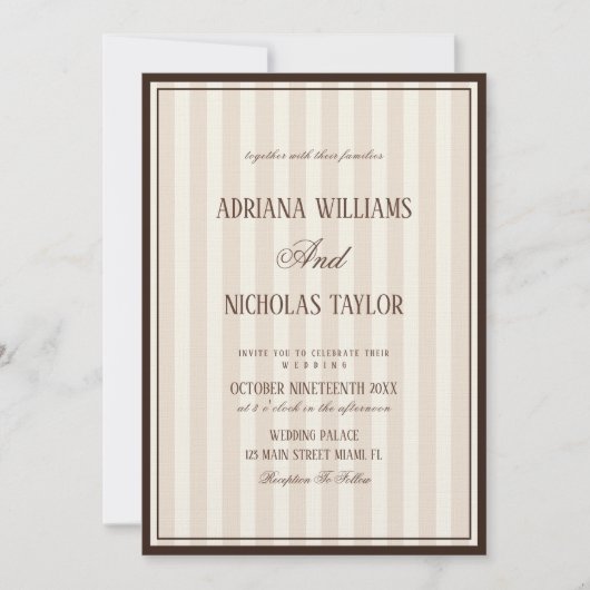 Invitation Mariage Rayures Beige Mocca (Devant)