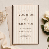 Invitation Mariage Rayures Beige Mocca
