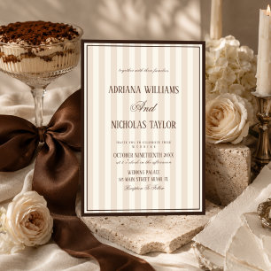 Invitation Mariage Rayures Beige Mocca