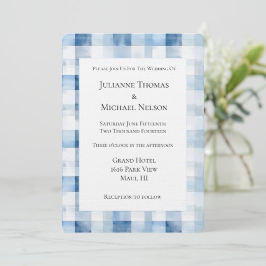 Invitation Mariage Rayures Bleu Blanc (Debout devant)