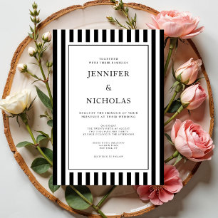 Invitation Mariage Rayures Classiques Noir Et Blanc