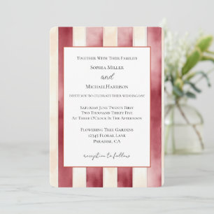 Invitation Mariage Rayures Crème Rouge Bourgogne
