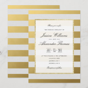 Invitation Mariage rayures or et blanc élégant