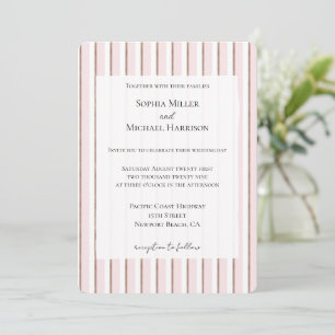 Invitation Mariage Rayures Rose Marron Blanc Élégant