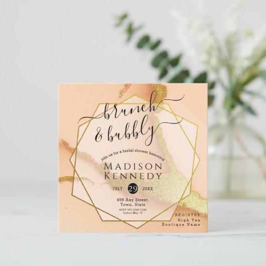 Invitation Mariage Réception Abstraite Corail Moderne (Debout devant)