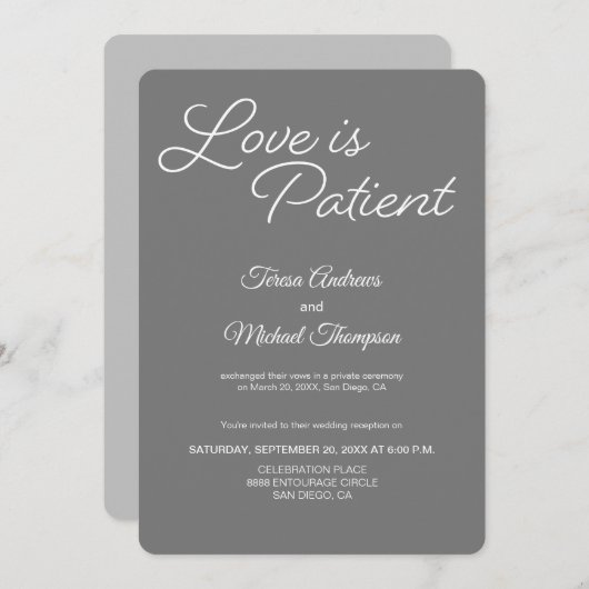 Invitation Mariage Réception Amour est Patient (Devant / Derrière)