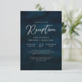 Invitation Mariage Réception Aquarelle Bleu Foncé Navy Luster (Debout devant)