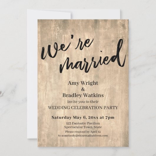 Invitation Mariage Réception Bois Brun Rustique (Devant)