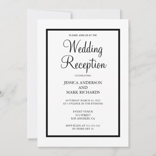Invitation Mariage Réception Cadre Noir Minimaliste  (Devant)