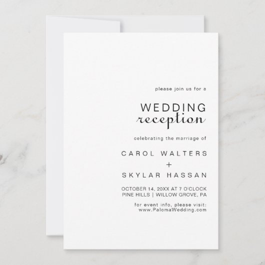 Invitation Mariage Réception Calligraphie Classique Minimalis (Devant)