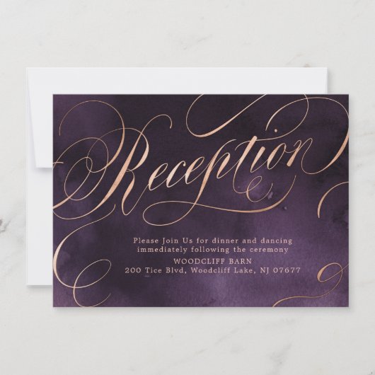 Invitation Mariage réception calligraphie or violet sombre (Devant)