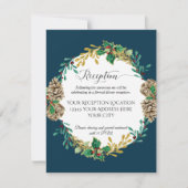 Invitation Mariage Réception de Noël Pins Dorés sur Fond Bleu (Devant)