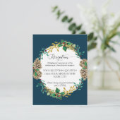 Invitation Mariage Réception de Noël Pins Dorés sur Fond Bleu (Debout devant)