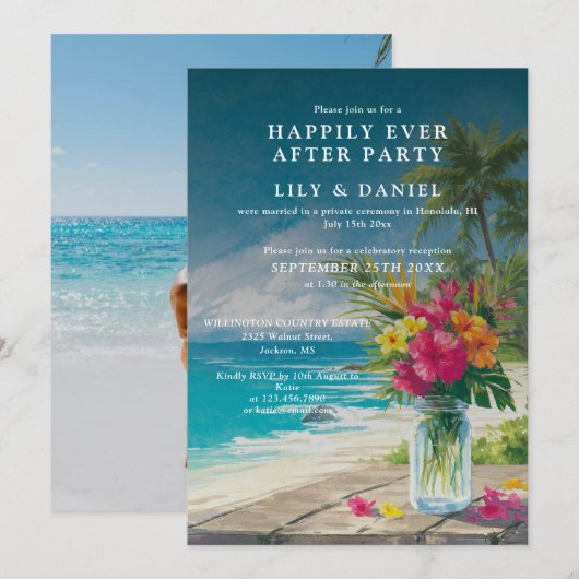 Invitation Mariage Réception de Photo de Plage Tropicale Fuit (Devant / Derrière)