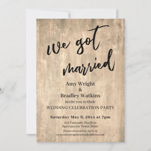 Invitation Mariage Réception en Bois Brun Rustique (Devant)