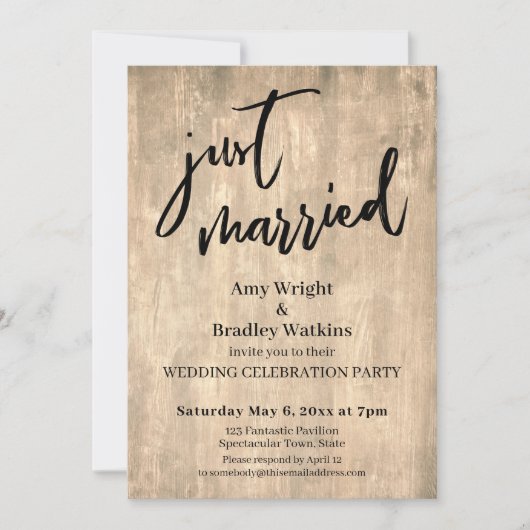 Invitation Mariage Réception en Bois Brun Rustique (Devant)