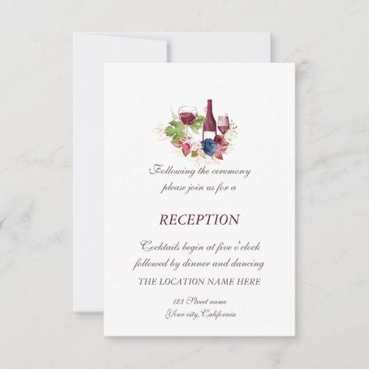 Invitation Mariage Réception Fleurs Bourgogne Tasring Vin (Devant)