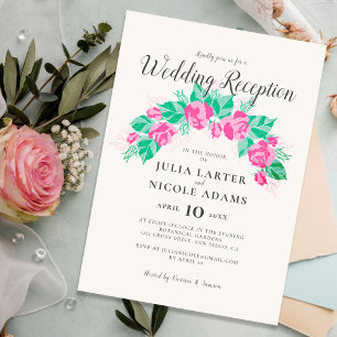 Invitation Mariage Réception Fleurs Rose Vert Jardin