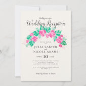 Invitation Mariage Réception Fleurs Rose Vertes Jardin (Devant)