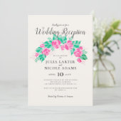 Invitation Mariage Réception Fleurs Rose Vertes Jardin (Debout devant)