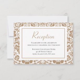 Invitation Mariage Réception Florale Vintage Damassé Brun Den