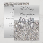 Invitation Mariage Réception Glamour Sequins Argentés Ruban (Devant / Derrière)